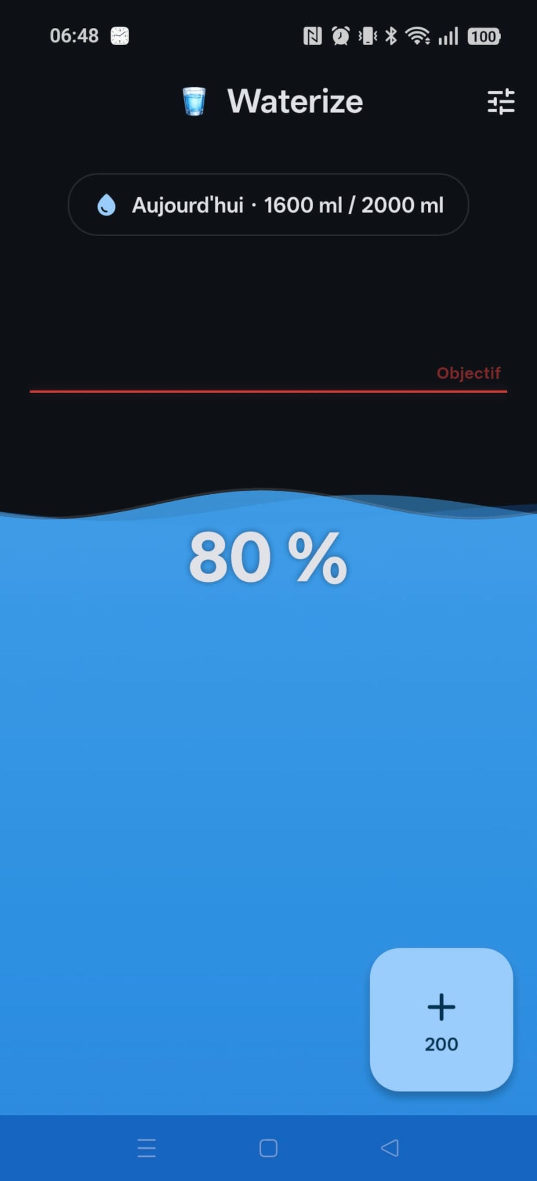 Waterize dark home screen